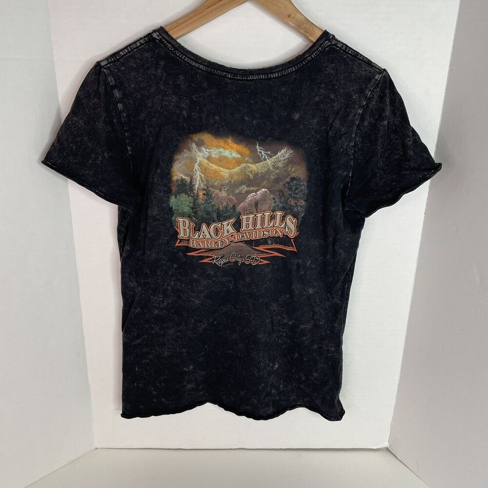 Harley Davidson Women’s Graphic T Shirt, Medium, V Neck, Black, Black Hills SD